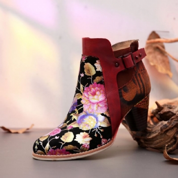 Socofy Retro Bloomed Flower Combine Avec Des Bottes À Talons Hauts Uniques Et Élégantes De Style Moderne