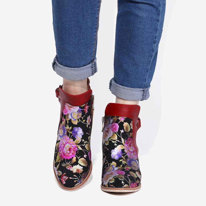 Socofy Retro Bloomed Flower Combine Avec Des Bottes À Talons Hauts Uniques Et Élégantes De Style Moderne