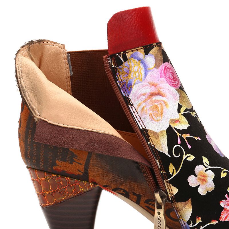 Socofy Retro Bloomed Flower Combine Avec Des Bottes À Talons Hauts Uniques Et Élégantes De Style Moderne