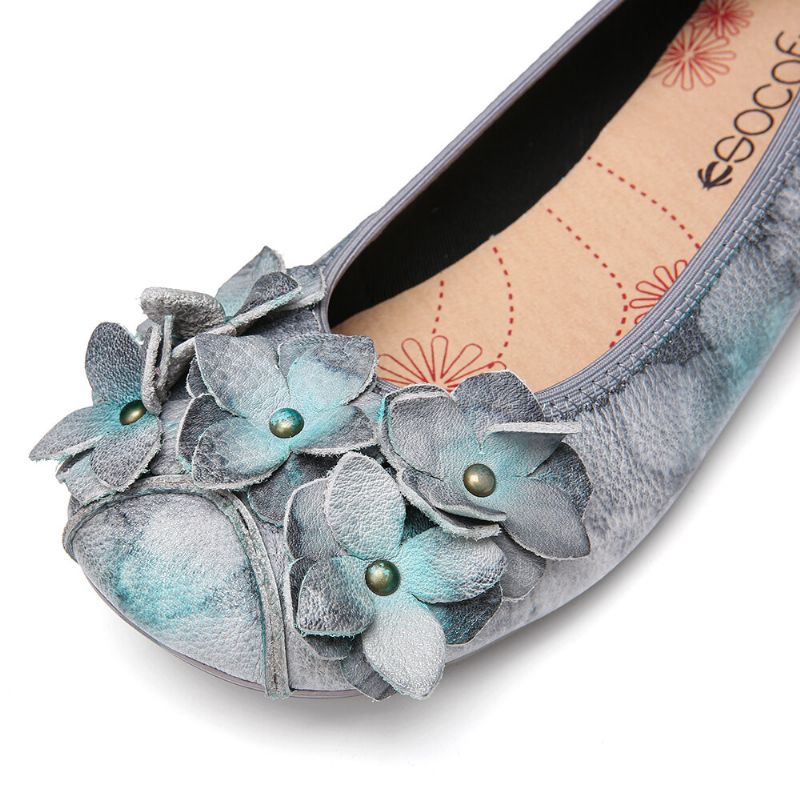 Socofy Retro Flowers Decor Tie-dyed Soft Sole Comfy Slip On Soft Flat Shoes