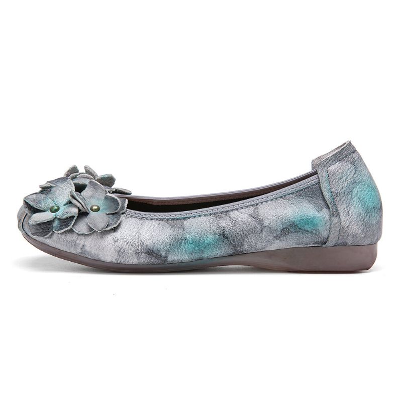 Socofy Retro Flowers Decor Tie-dyed Soft Sole Comfy Slip On Soft Flat Shoes