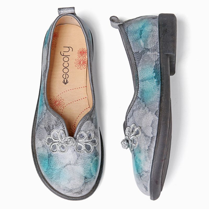 Socofy Tie-dyed Nœud Chinois Décor Confortable Doux Glisser Sur Des Chaussures Plates