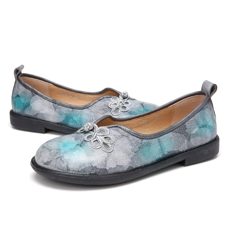 Socofy Tie-dyed Nœud Chinois Décor Confortable Doux Glisser Sur Des Chaussures Plates