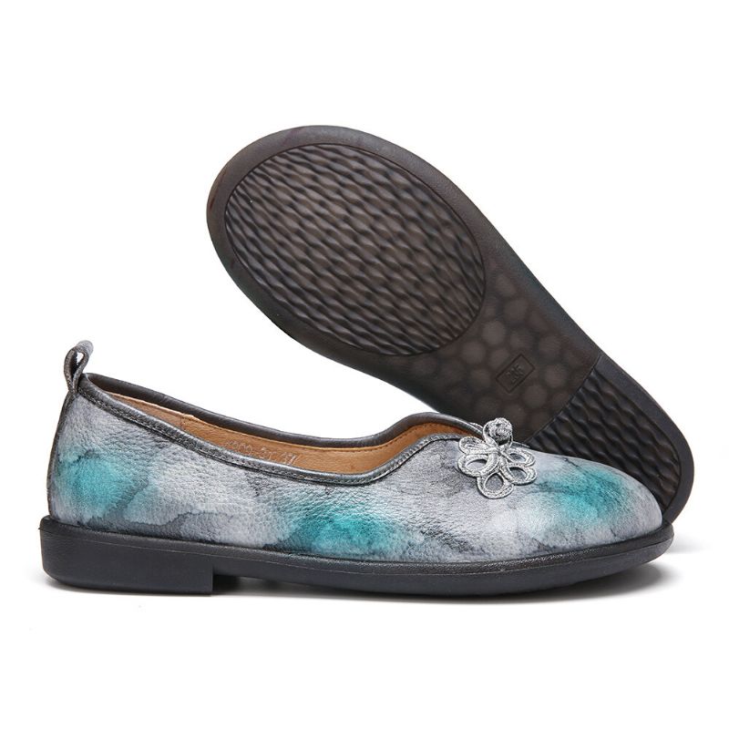 Socofy Tie-dyed Nœud Chinois Décor Confortable Doux Glisser Sur Des Chaussures Plates