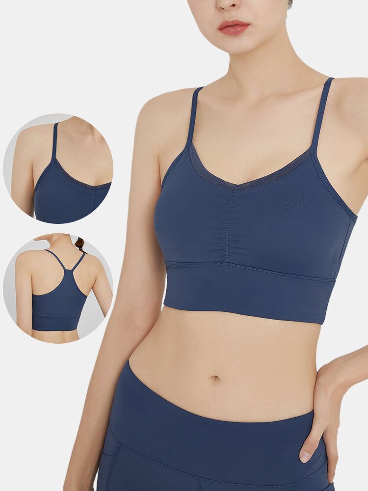 Soutien-gorge De Sport À Bretelles Spaghetti À Séchage Rapide Sans Fil De Couleur Unie Pour Femmes