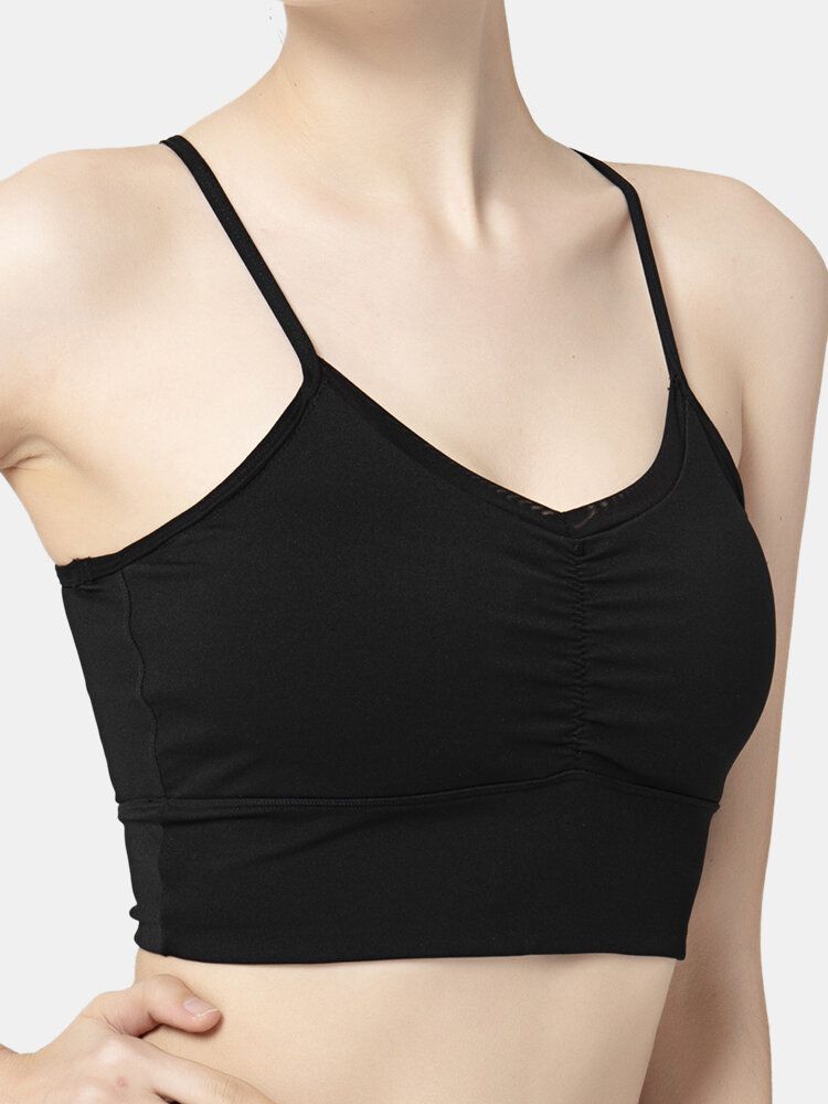 Soutien-gorge De Sport À Bretelles Spaghetti À Séchage Rapide Sans Fil De Couleur Unie Pour Femmes