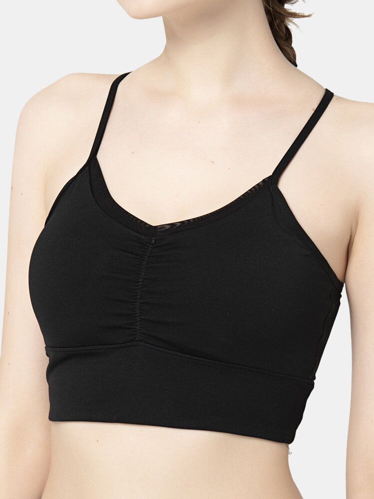 Soutien-gorge De Sport À Bretelles Spaghetti À Séchage Rapide Sans Fil De Couleur Unie Pour Femmes