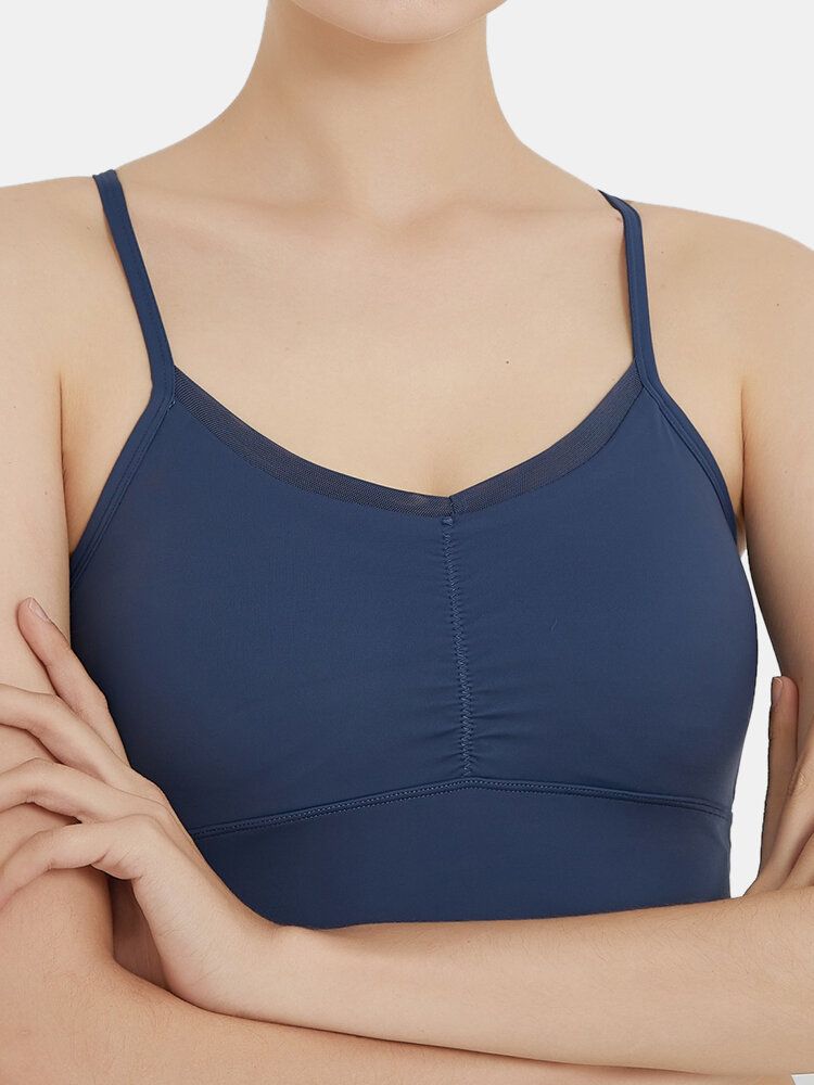 Soutien-gorge De Sport À Bretelles Spaghetti À Séchage Rapide Sans Fil De Couleur Unie Pour Femmes