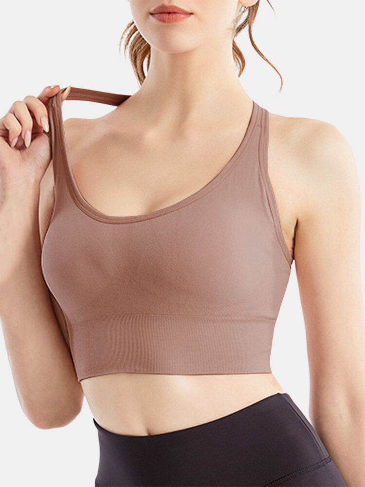 Soutien-gorge De Sport De Yoga À Fermeture Arrière Sans Fil De Couleur Unie Pour Femmes