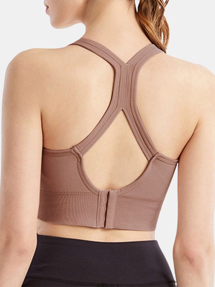 Soutien-gorge De Sport De Yoga À Fermeture Arrière Sans Fil De Couleur Unie Pour Femmes