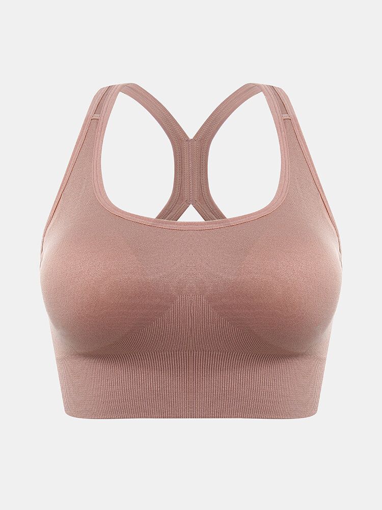 Soutien-gorge De Sport De Yoga À Fermeture Arrière Sans Fil De Couleur Unie Pour Femmes