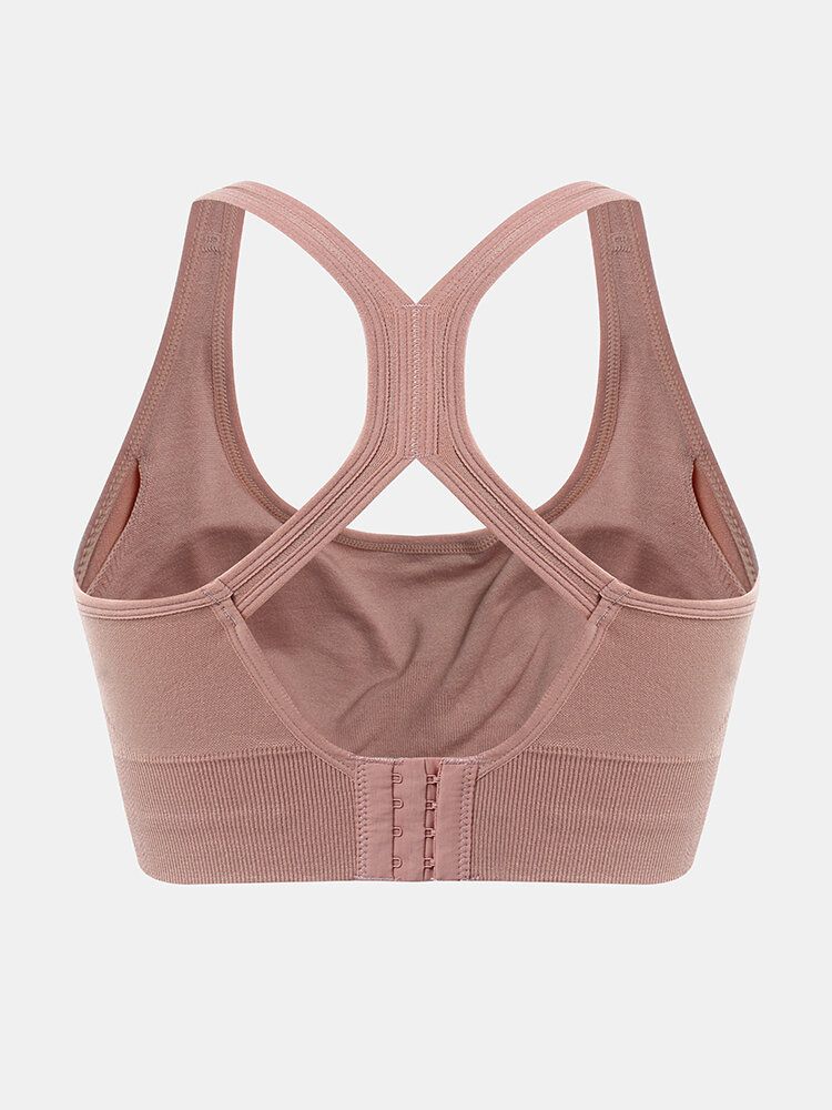 Soutien-gorge De Sport De Yoga À Fermeture Arrière Sans Fil De Couleur Unie Pour Femmes