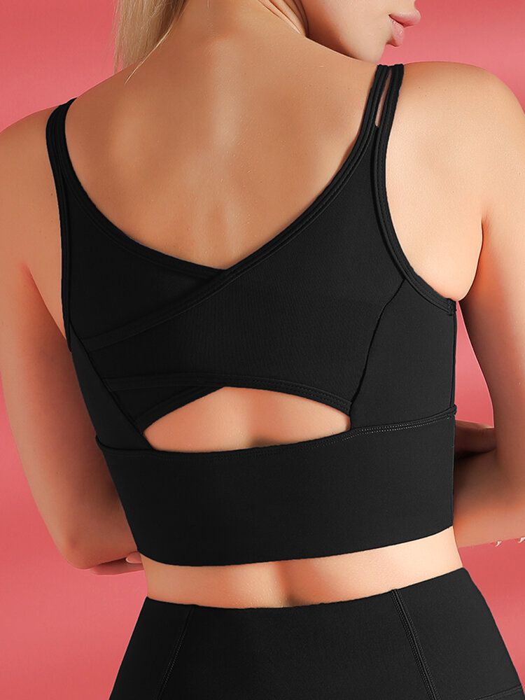 Soutien-gorge De Sport De Yoga En Patchwork De Maille Antichoc De Couleur Unie Pour Femmes