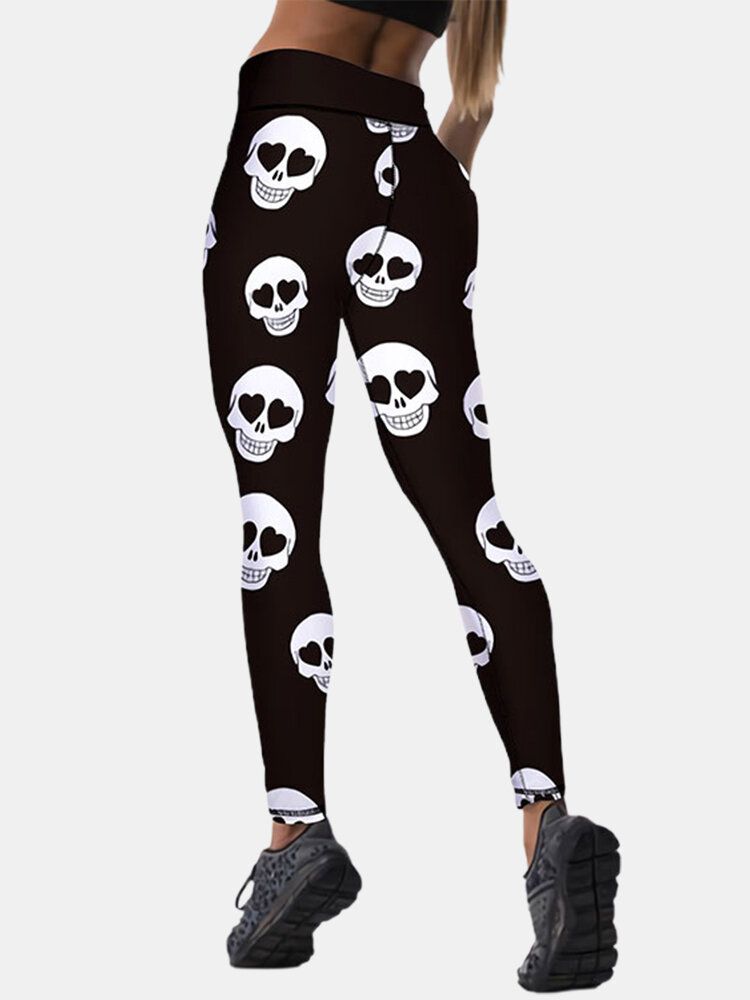 Sport Femmes Halloween Squelette Imprimé Taille Haute Hip Lifting Sport Pantalon