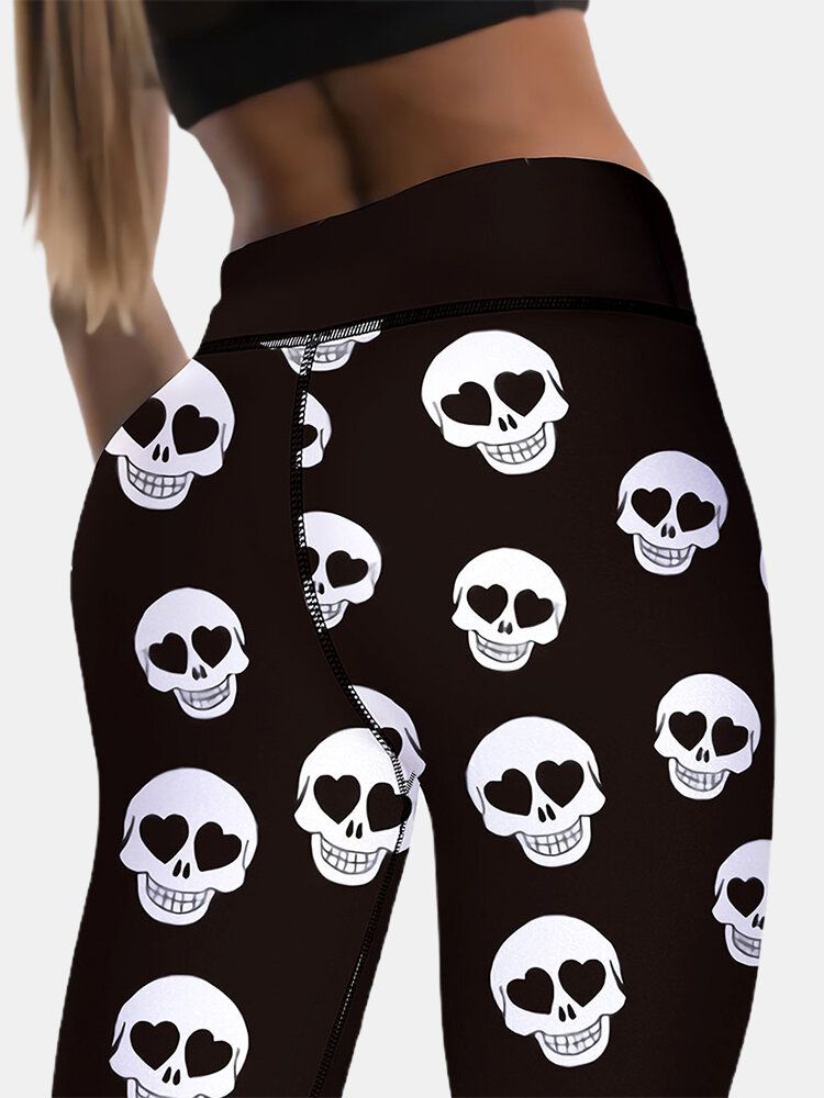 Sport Femmes Halloween Squelette Imprimé Taille Haute Hip Lifting Sport Pantalon