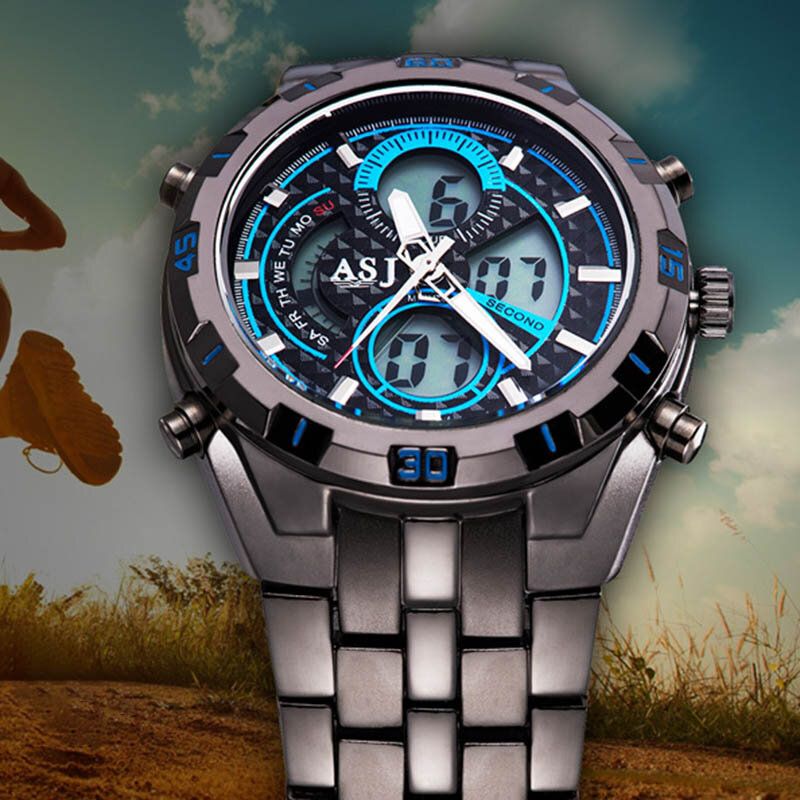 Sport Hommes Montre Double Affichage Chronographe Plongée Alarme Lumineux 3atm Étanche Multifonctionnel Sport Montre À Quartz