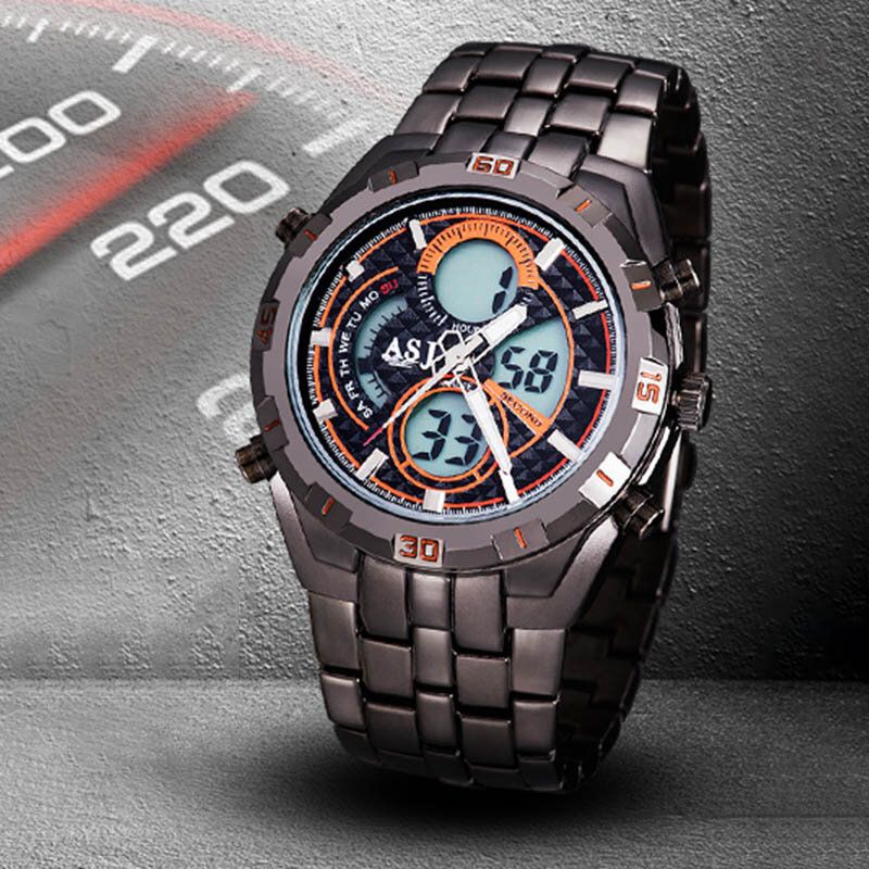 Sport Hommes Montre Double Affichage Chronographe Plongée Alarme Lumineux 3atm Étanche Multifonctionnel Sport Montre À Quartz