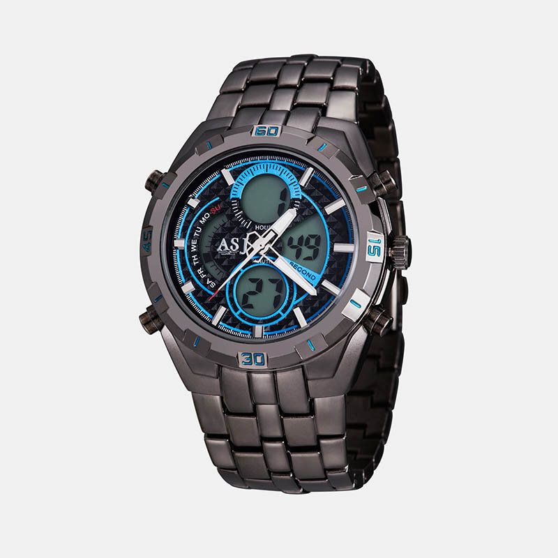 Sport Hommes Montre Double Affichage Chronographe Plongée Alarme Lumineux 3atm Étanche Multifonctionnel Sport Montre À Quartz