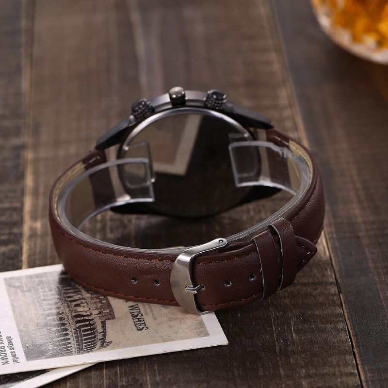 Sports Casual Simple Cadran Pu Bracelet En Cuir Étanche Hommes Montre À Quartz