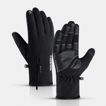 Sports De Plein Air Unisexe Plus Velours Épaissir Coupe-vent Protection Contre Le Froid Chaud Fermeture Éclair Écran Tactile Gants Hiver Équitation Alpinisme Gants De Ski