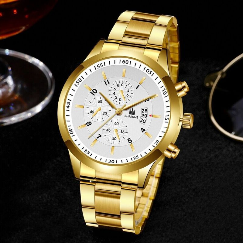 Steel Band Business Calendar Acier Inoxydable Hommes Casual Fashion Quartz Watch