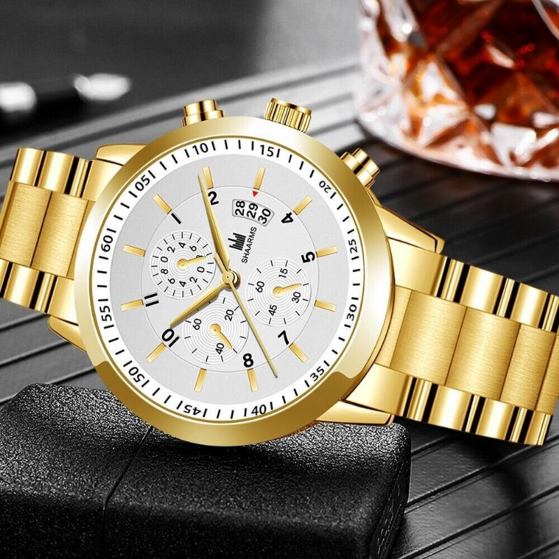 Steel Band Business Calendar Acier Inoxydable Hommes Casual Fashion Quartz Watch