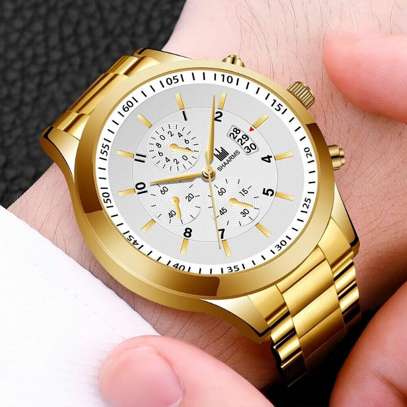 Steel Band Business Calendar Acier Inoxydable Hommes Casual Fashion Quartz Watch