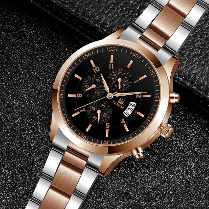 Steel Band Business Calendar Acier Inoxydable Hommes Casual Fashion Quartz Watch