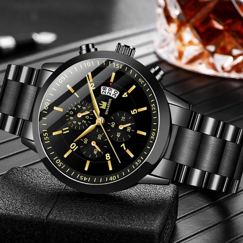 Steel Band Business Calendar Acier Inoxydable Hommes Casual Fashion Quartz Watch