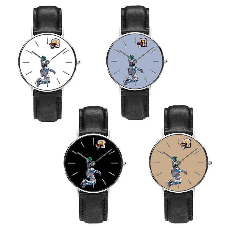 Style Décontracté Hommes Montre Dessin Animé Astronaute Terre Impression Bracelet En Cuir Pu Horloge Montres À Quartz