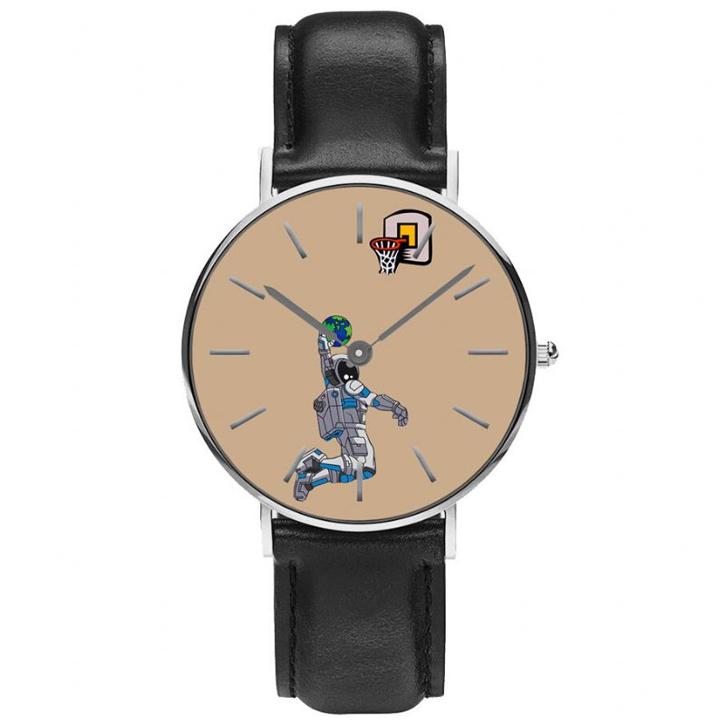 Style Décontracté Hommes Montre Dessin Animé Astronaute Terre Impression Bracelet En Cuir Pu Horloge Montres À Quartz