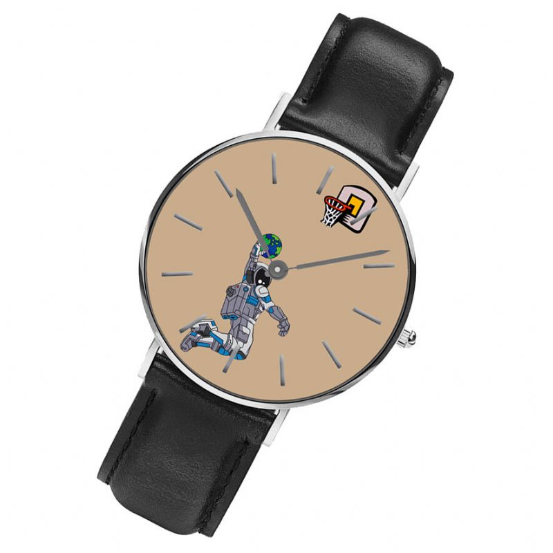 Style Décontracté Hommes Montre Dessin Animé Astronaute Terre Impression Bracelet En Cuir Pu Horloge Montres À Quartz