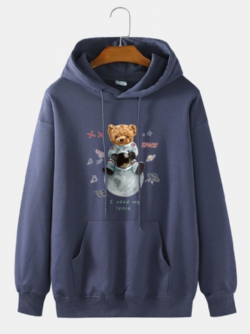 Sweat À Capuche 100% Coton Imprimé Ours Astronaute Avec Poche Pour Homme