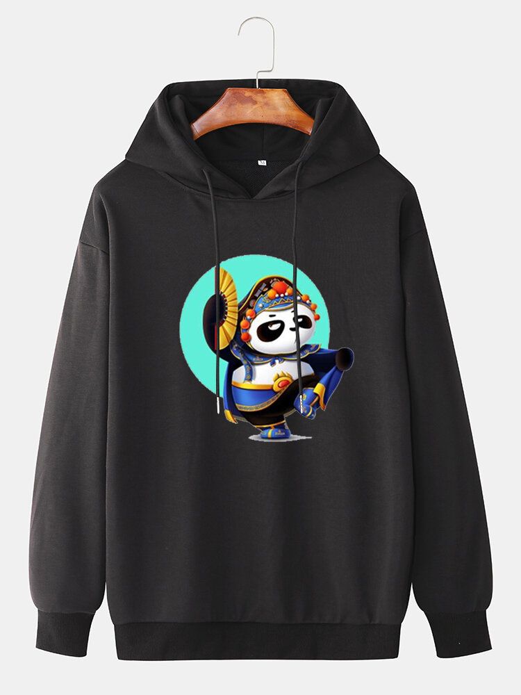 Sweat À Capuche Ample Quotidien Imprimé Panda Dessin Animé Pour Homme