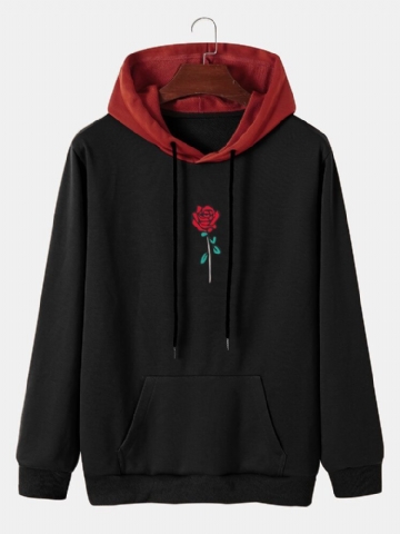 Sweat À Capuche Avec Cordon De Serrage Et Motif Rose Pour Homme Avec Poche Kangourou