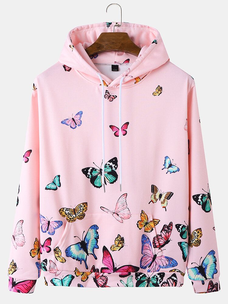 Sweat À Capuche Avec Cordon De Serrage Et Poche Kangourou À Motif Papillon Pour Hommes