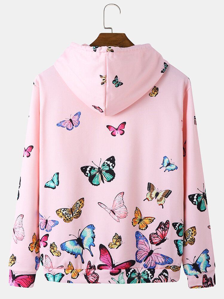 Sweat À Capuche Avec Cordon De Serrage Et Poche Kangourou À Motif Papillon Pour Hommes