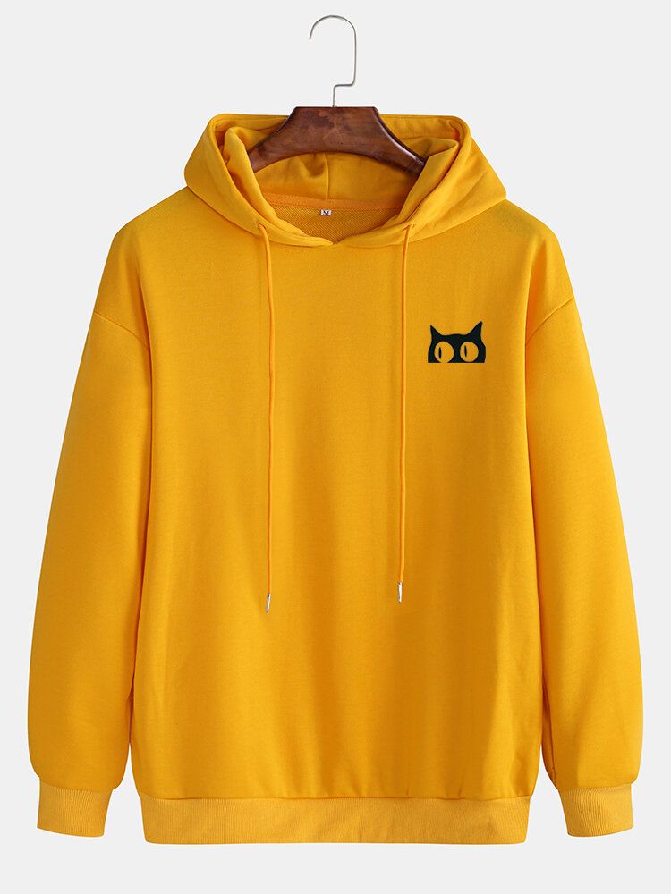 Sweat À Capuche Avec Cordon De Serrage Motif Chat Mignon Couleur Unie Pour Homme