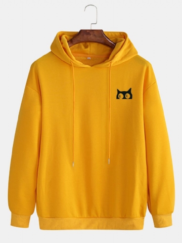 Sweat À Capuche Avec Cordon De Serrage Motif Chat Mignon Couleur Unie Pour Homme