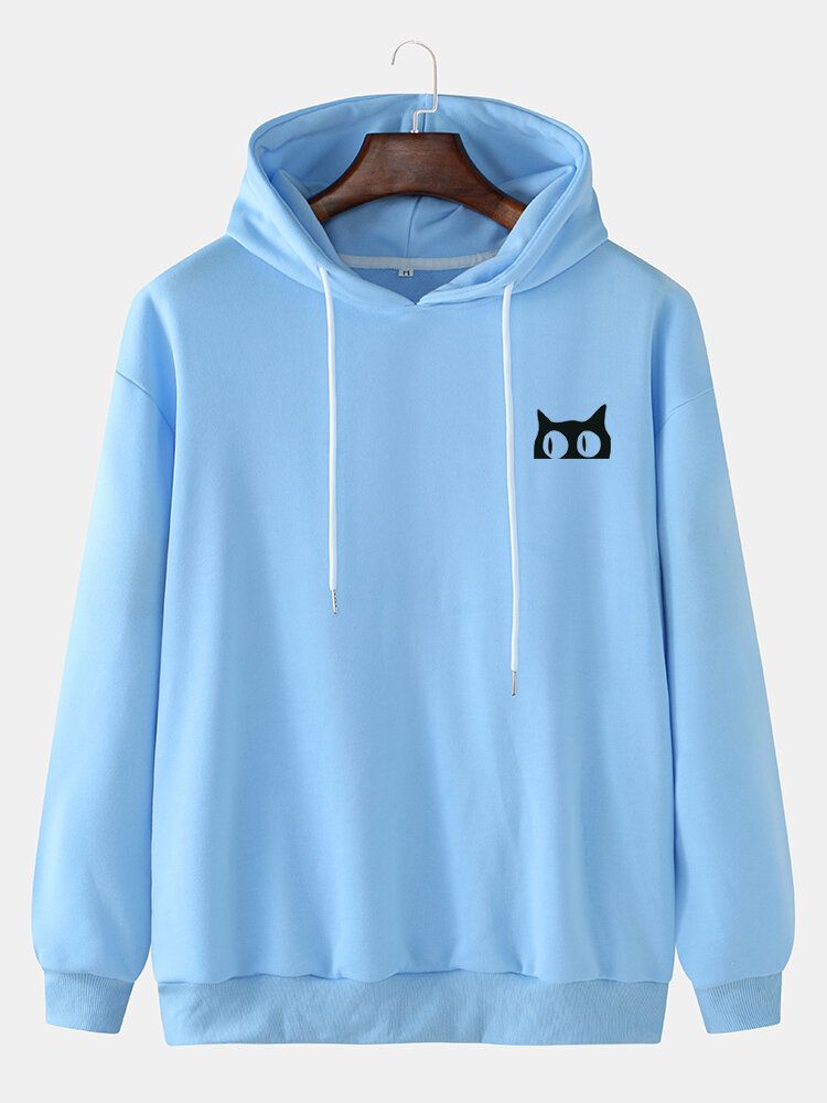 Sweat À Capuche Avec Cordon De Serrage Motif Chat Mignon Couleur Unie Pour Homme