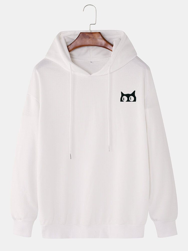 Sweat À Capuche Avec Cordon De Serrage Motif Chat Mignon Couleur Unie Pour Homme