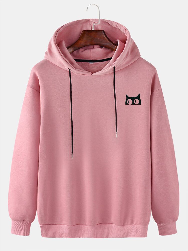 Sweat À Capuche Avec Cordon De Serrage Motif Chat Mignon Couleur Unie Pour Homme