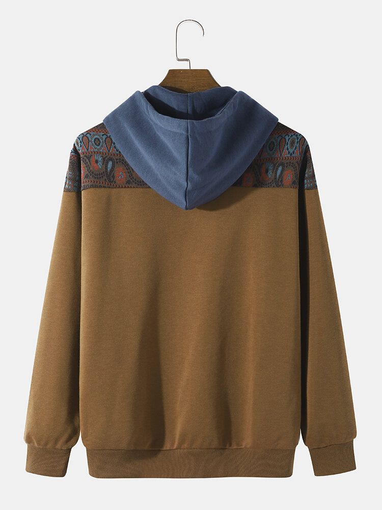 Sweat À Capuche Avec Poche Kangourou À Motif Patchwork Ethnique Pour Hommes