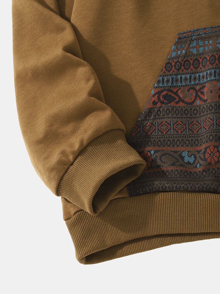 Sweat À Capuche Avec Poche Kangourou À Motif Patchwork Ethnique Pour Hommes