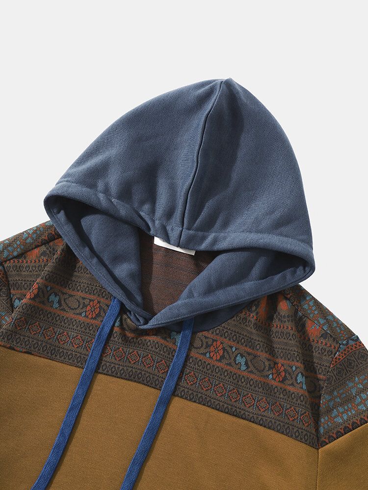 Sweat À Capuche Avec Poche Kangourou À Motif Patchwork Ethnique Pour Hommes