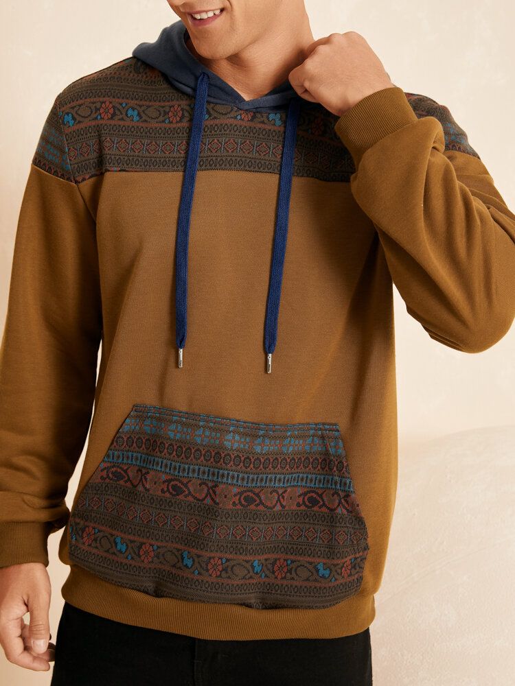 Sweat À Capuche Avec Poche Kangourou À Motif Patchwork Ethnique Pour Hommes