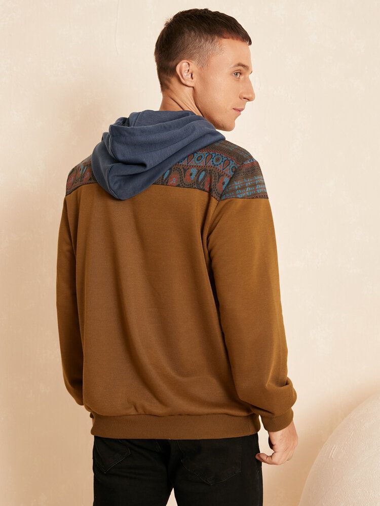 Sweat À Capuche Avec Poche Kangourou À Motif Patchwork Ethnique Pour Hommes