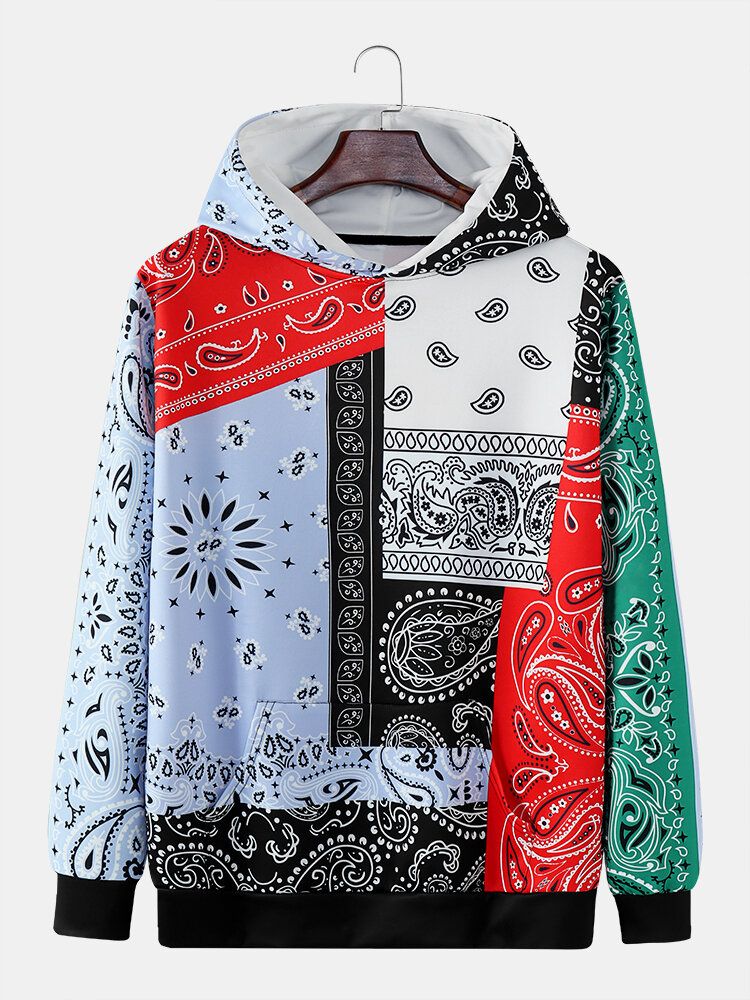 Sweat À Capuche Avec Poche Kangourou Patchwork Paisley Pour Hommes