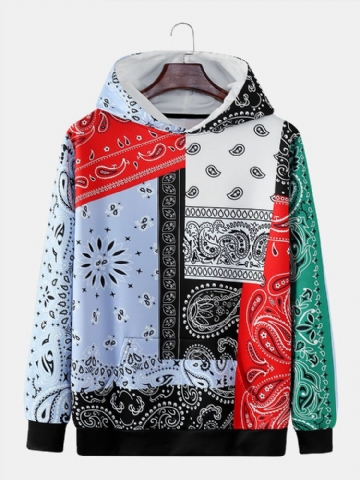 Sweat À Capuche Avec Poche Kangourou Patchwork Paisley Pour Hommes