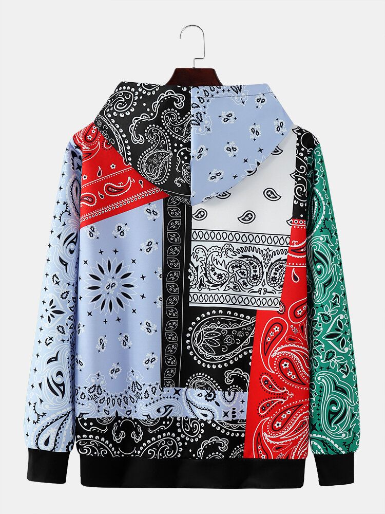 Sweat À Capuche Avec Poche Kangourou Patchwork Paisley Pour Hommes